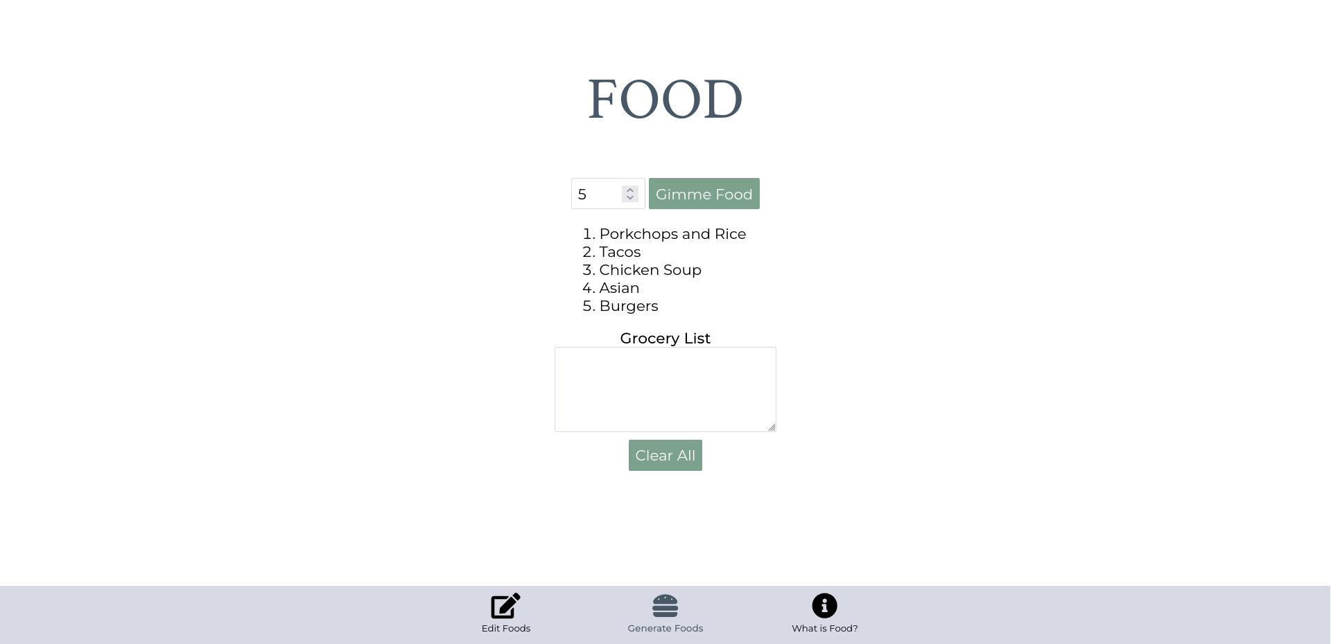 Screenshot of the Food website.