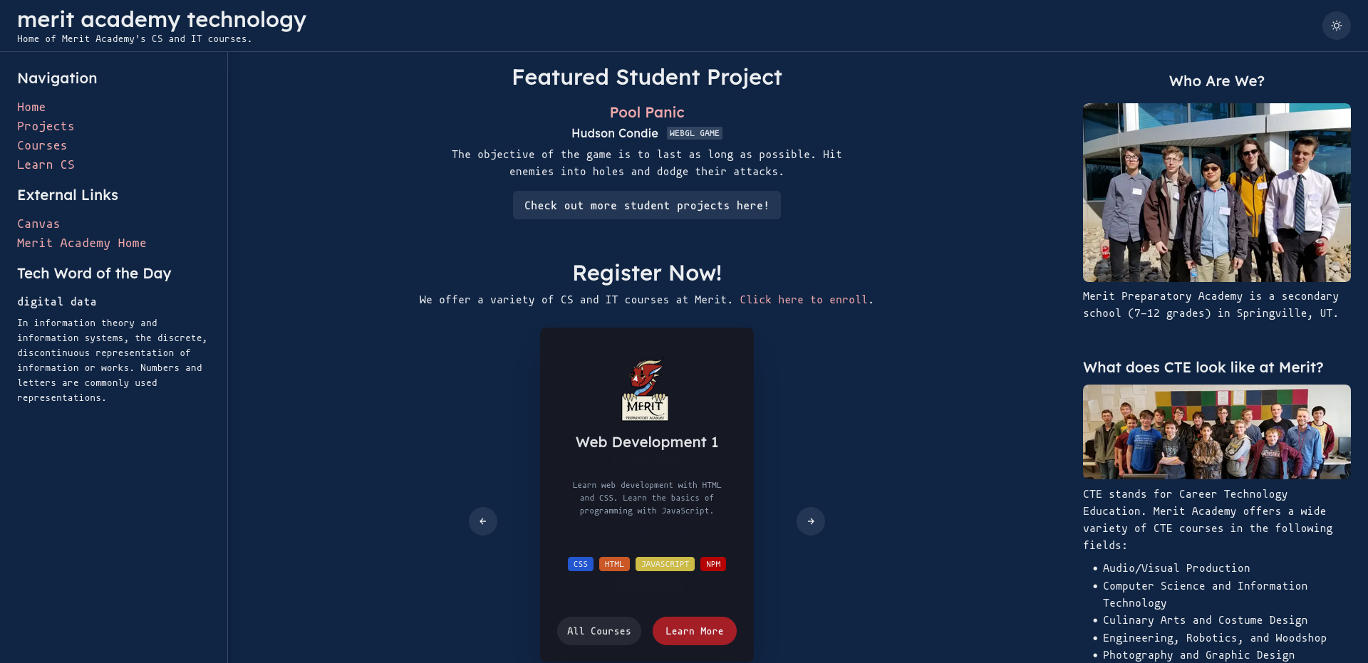 Screenshot of the Merit Projects website.